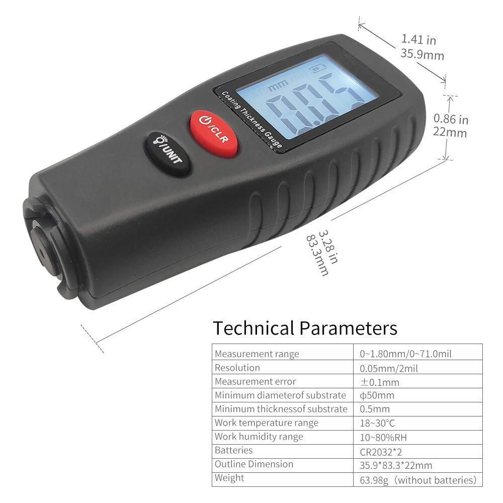 Grey Electromechanical Paint Thickness Gauge Lcd Mini Size Data Hold
