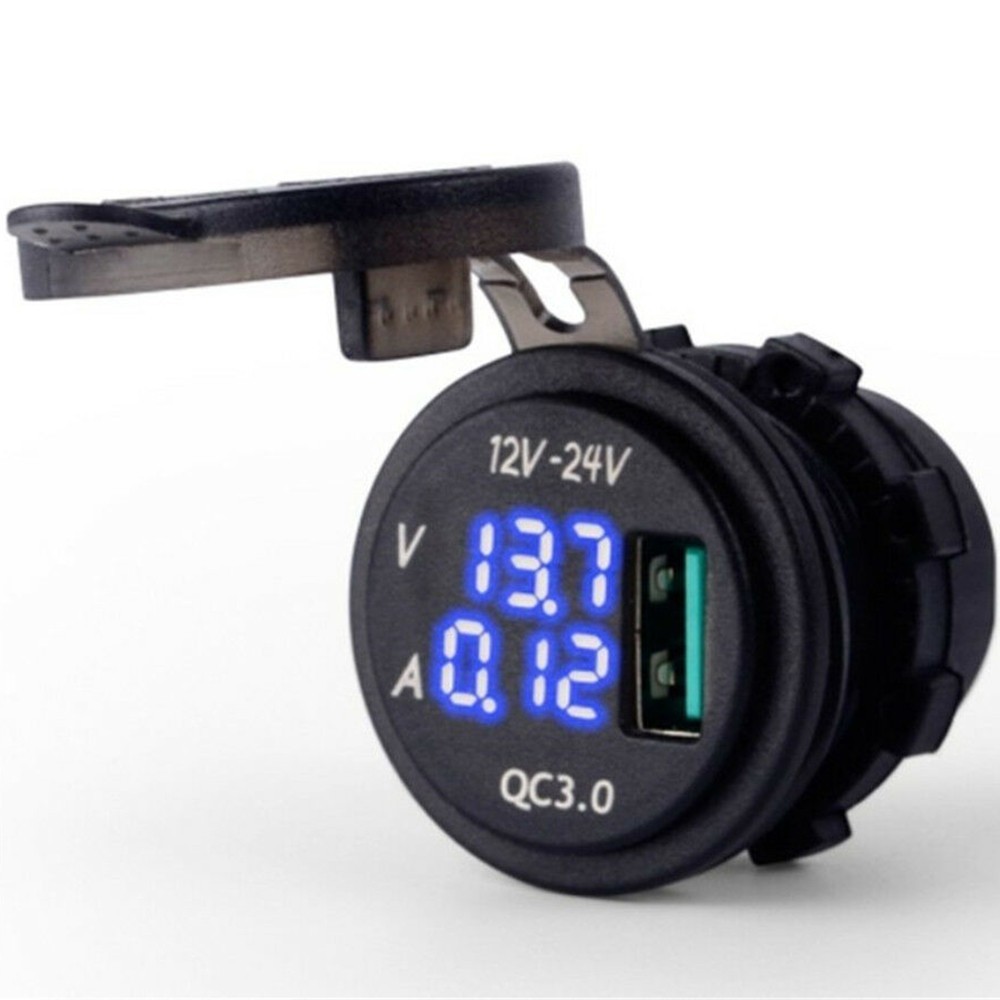 12V-24V USB Charger Blue LED Digital Display Voltage Amp Gauge Ammeter Voltmeter