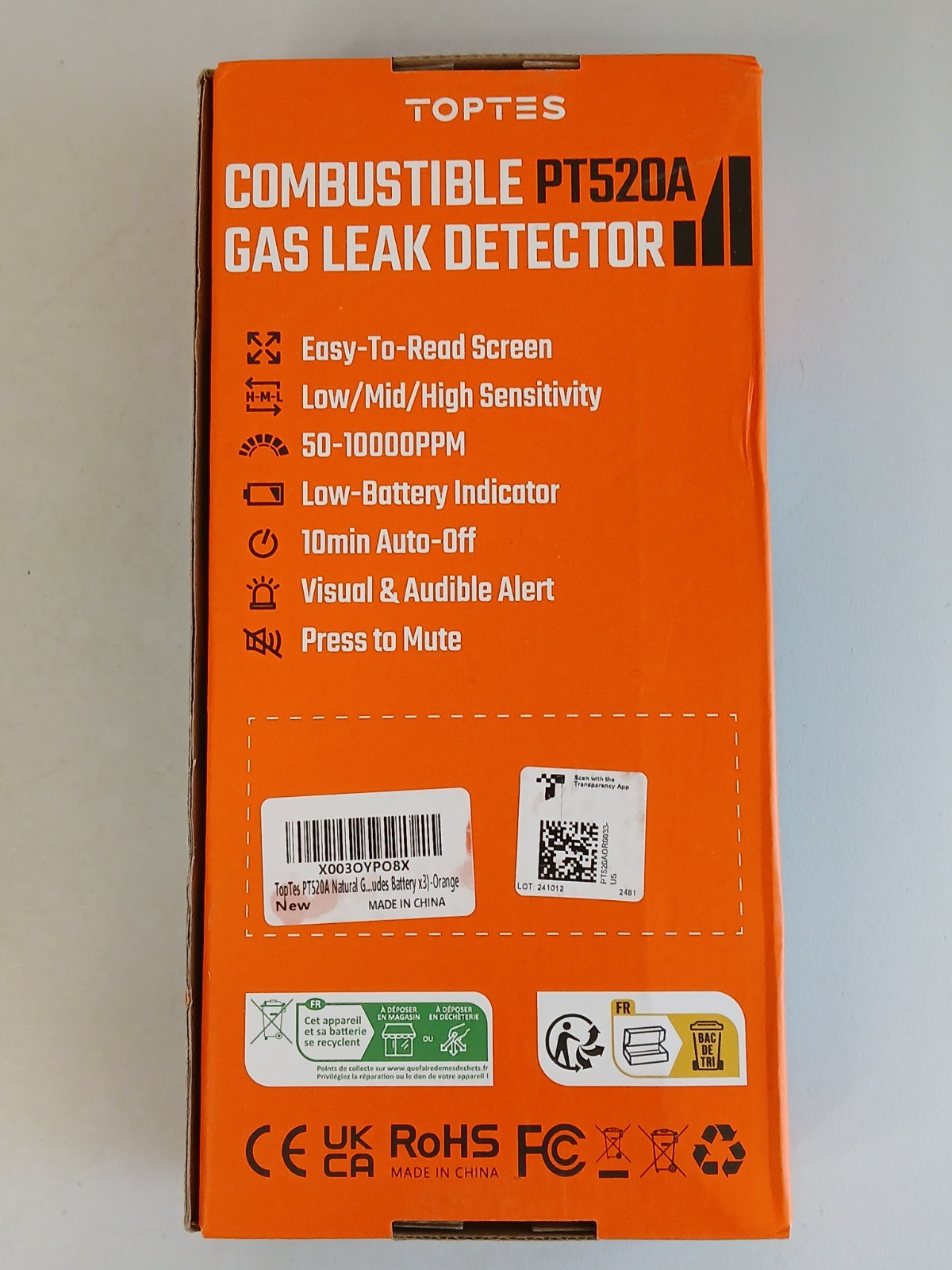 TOPTES Natural Gas Leak Detector PT520A Orange with 17″ Gooseneck & Case ~ Used