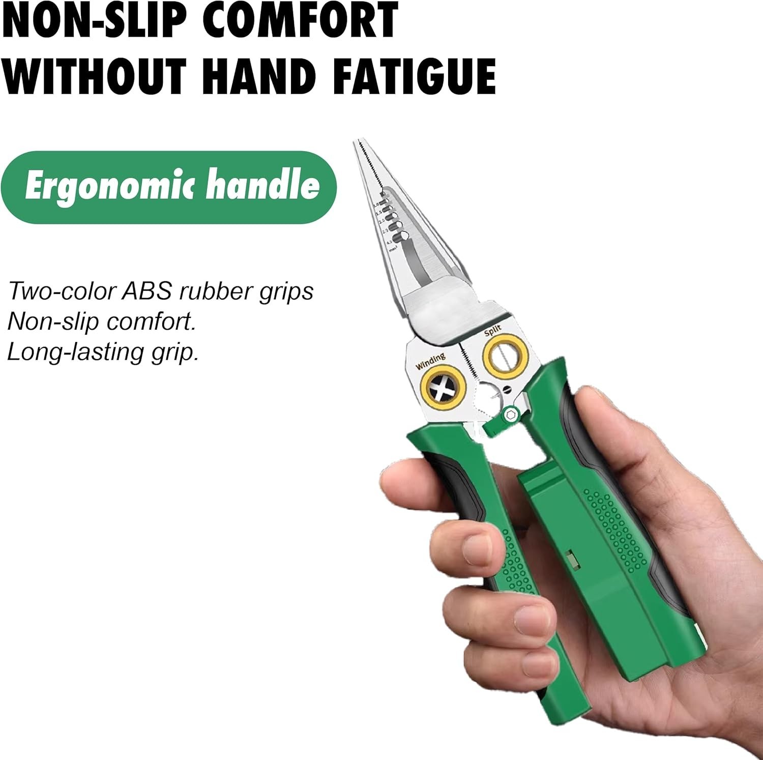 8-in-1 Wire Stripper for Electrician: Needle Nose Pliers with Voltage Green