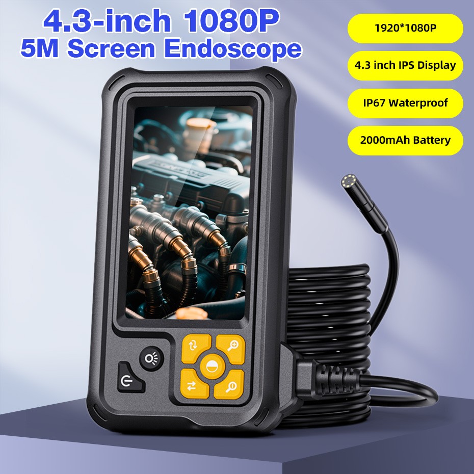 5 Meter 1080P Waterproof Borescope Industrial Endoscope Camera With 4.3” Screen