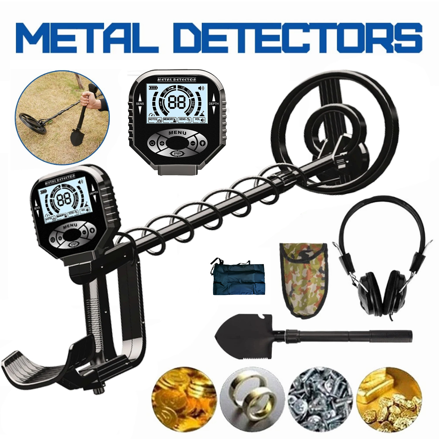 LCD Metal Detector for Adults Professional Gold Detector 8 in Coil Waterproof