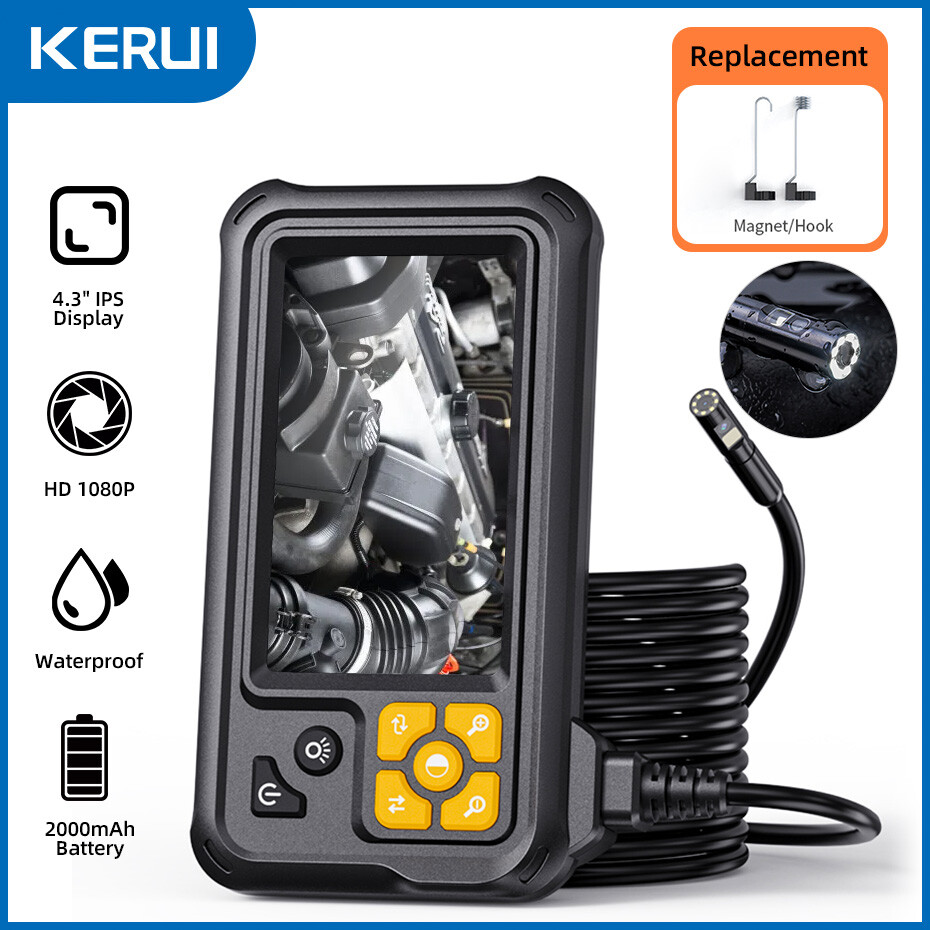1080P HD Industrial Endoscope Borescope LCD 4.3inch 8mm Inspection Snake Camera