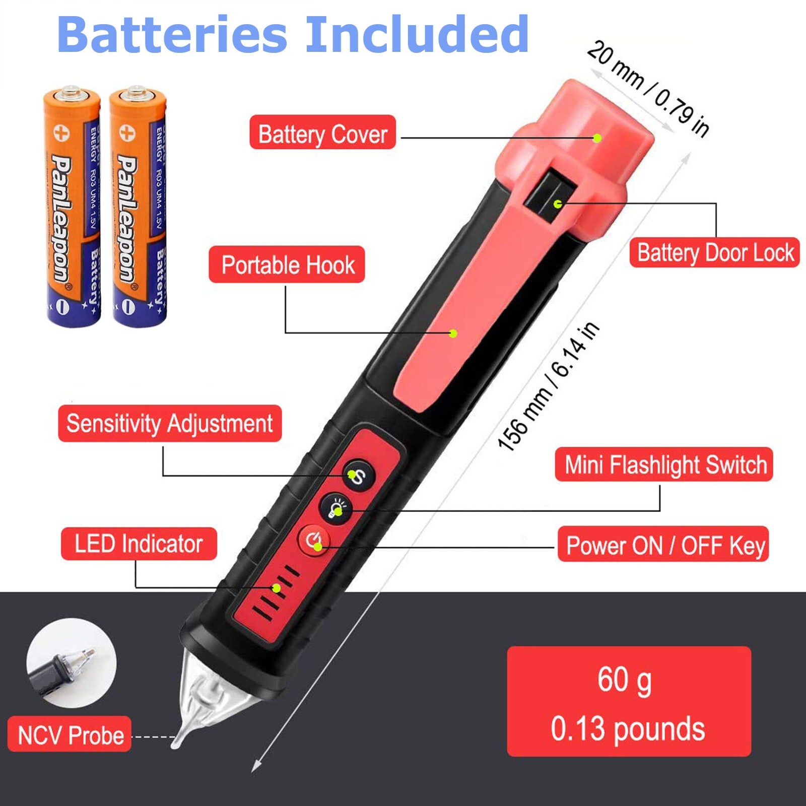 Voltage Electric Tester Volt Detector Test Pen Non-Contact Sensor AC DC 12-1000V