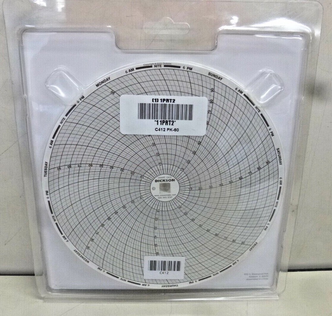 NEW Dickson Chart, 8 In, Range 0 to 100 C, 7 Day, PK60, C412