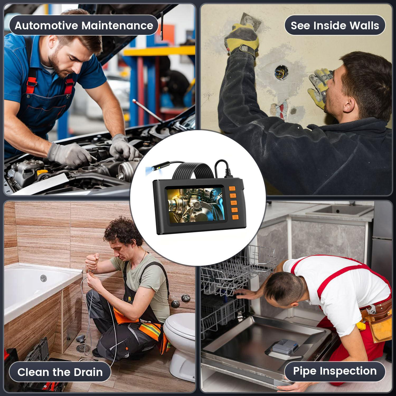 4.3 Inch Screen Dual Lens Inspection Endoscope Camera LED 32GB 16.5FT