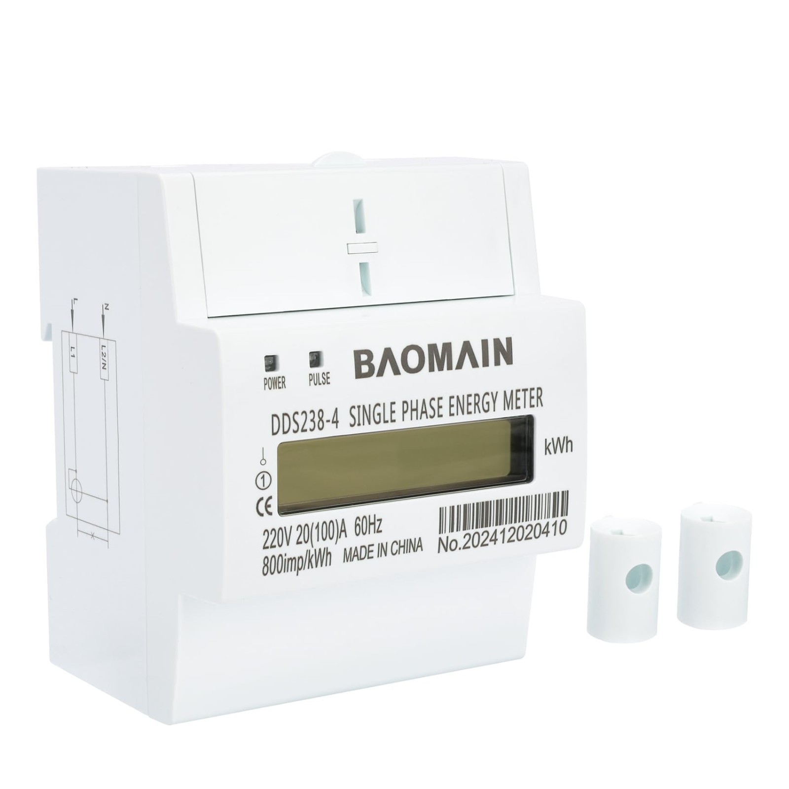 Single Phase DIN Rail 220V kWh Meter, AC Electricity Monitor, 20A/100A, LCD Disp
