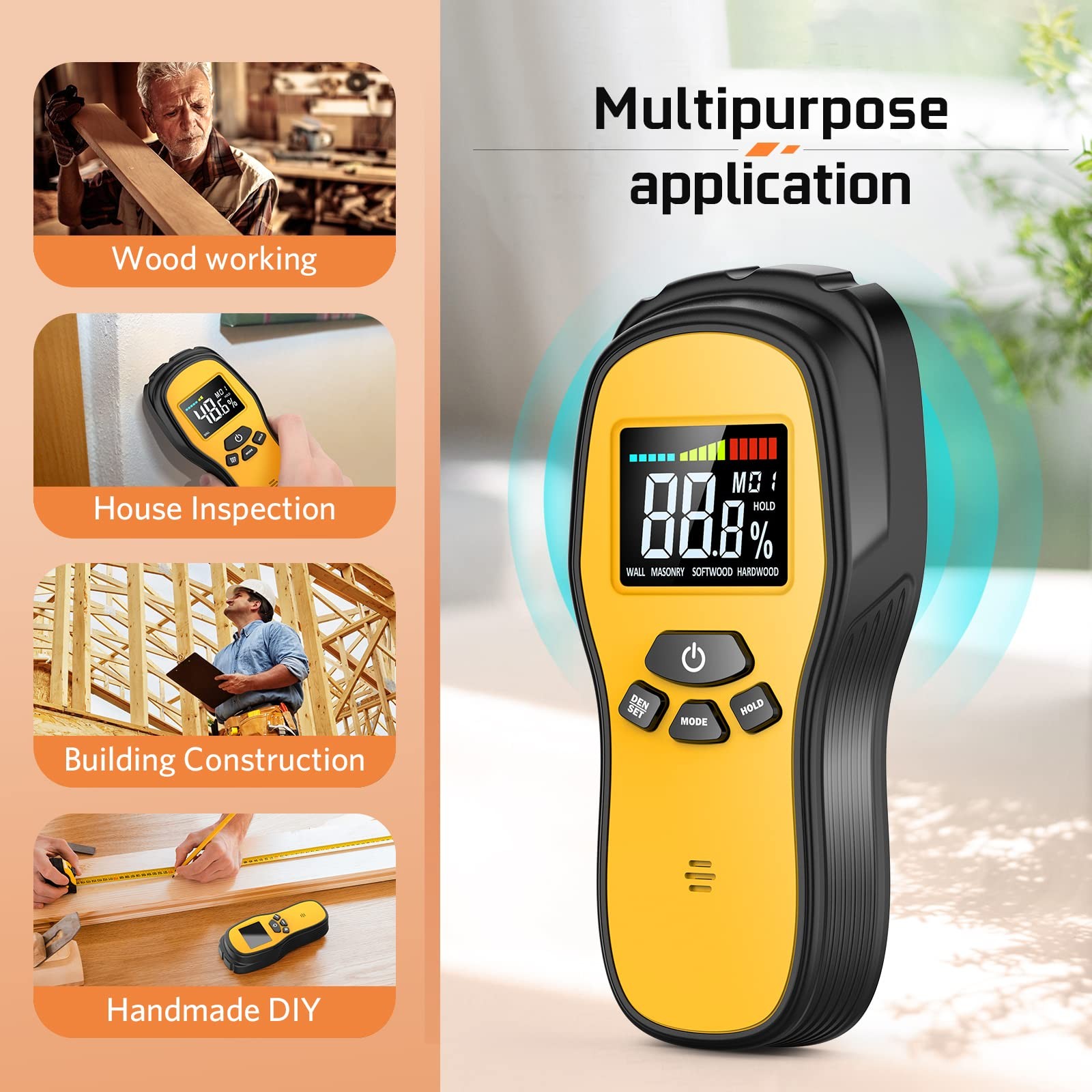 Pinless Moisture Meter – Wood Moisture Meter Digital Moisture Detector for Lu…