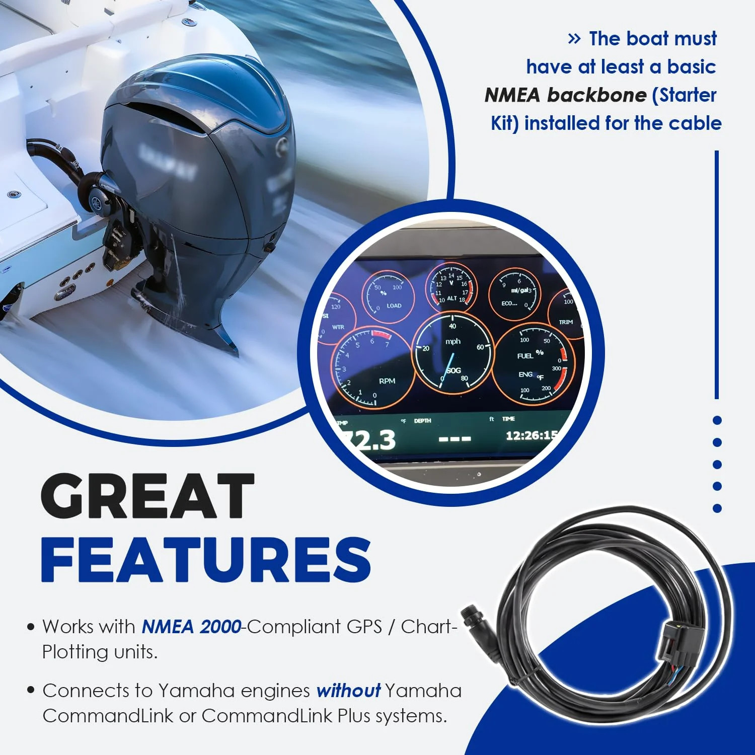 Replace for Yamaha Engine Interface Cable with T-Connector, for Yamaha 2006 & Ne