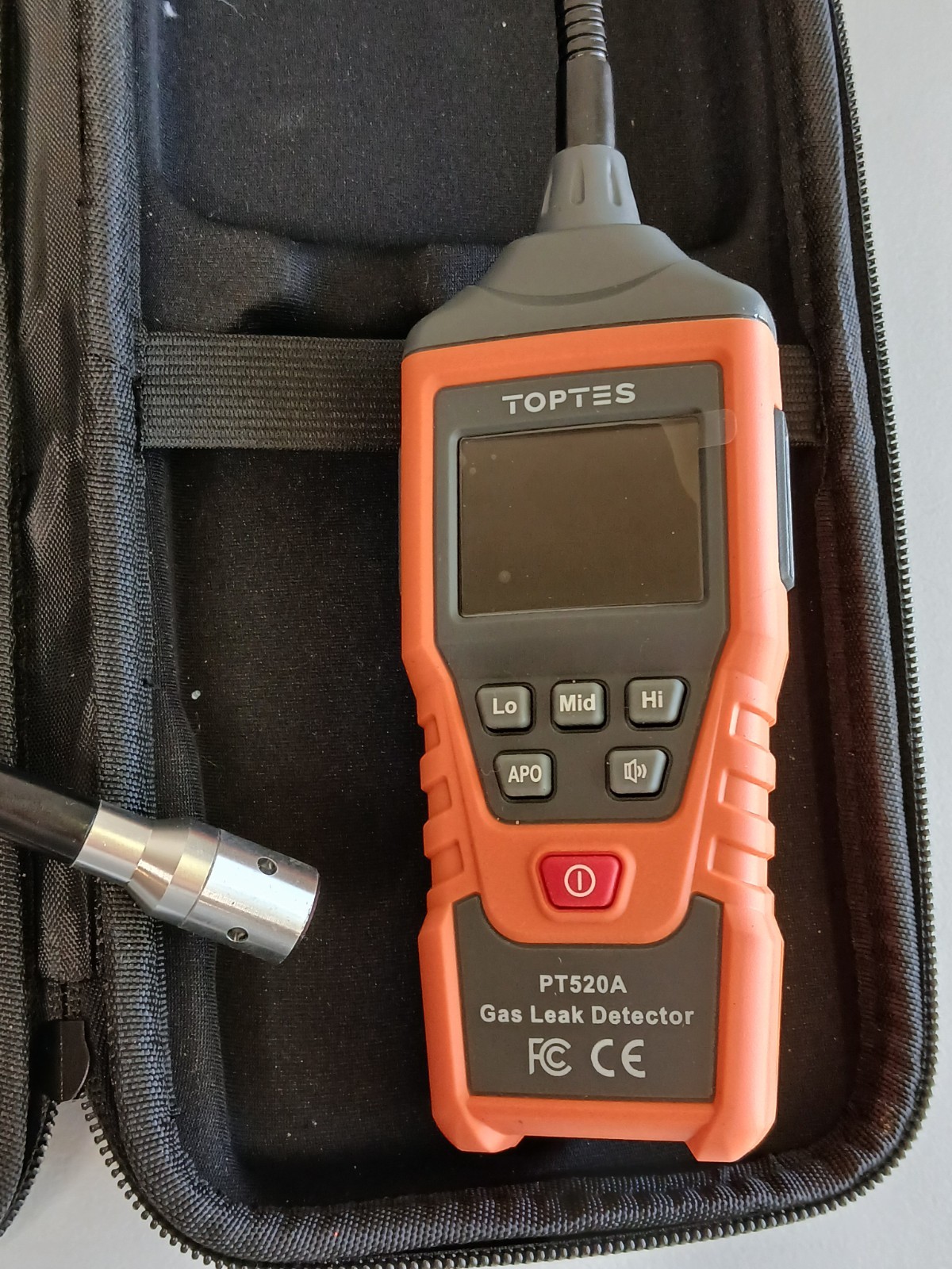 TOPTES Natural Gas Leak Detector PT520A Orange with 17″ Gooseneck & Case ~ Used