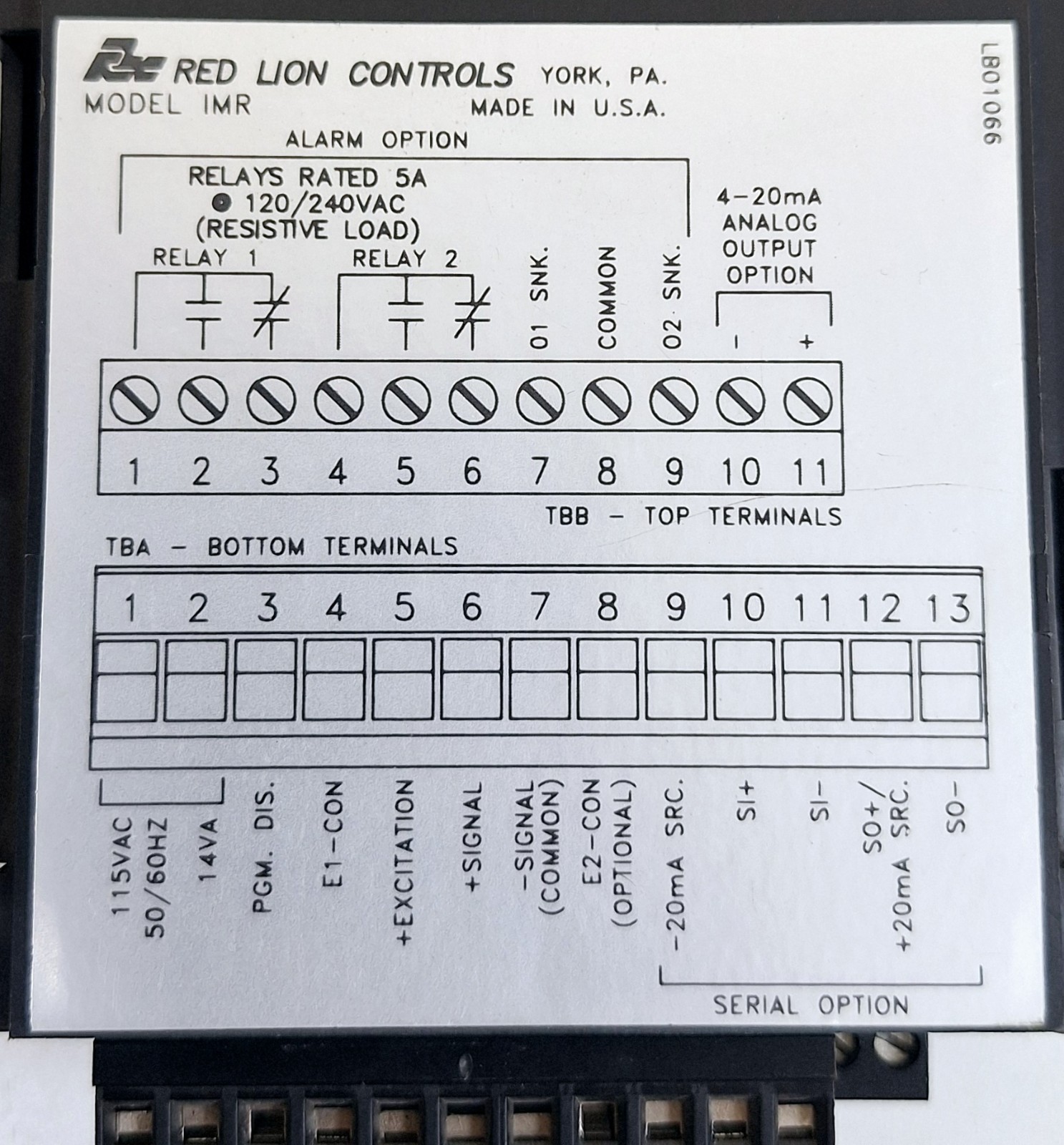Red Lion Controls Model IMR / LB01066 Digital Temperature Meter 4-20mA