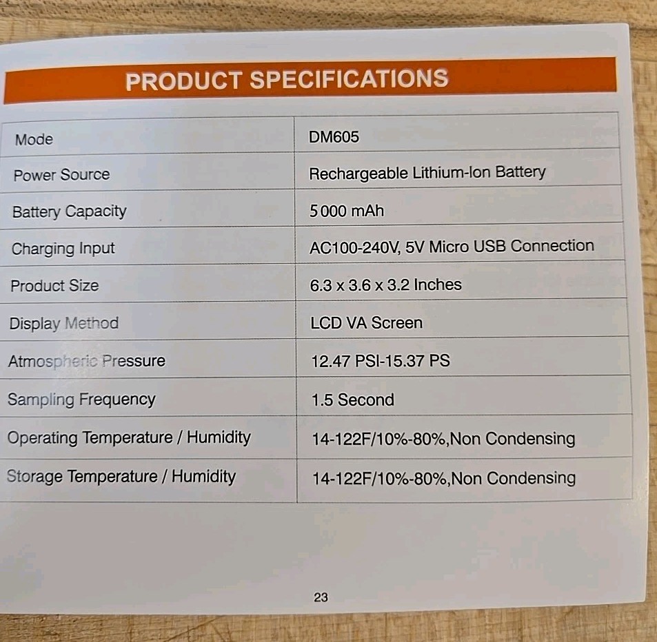 DM605 10-in-1 Air Quality Monitor Indoor Portable USB With Charger And Manual