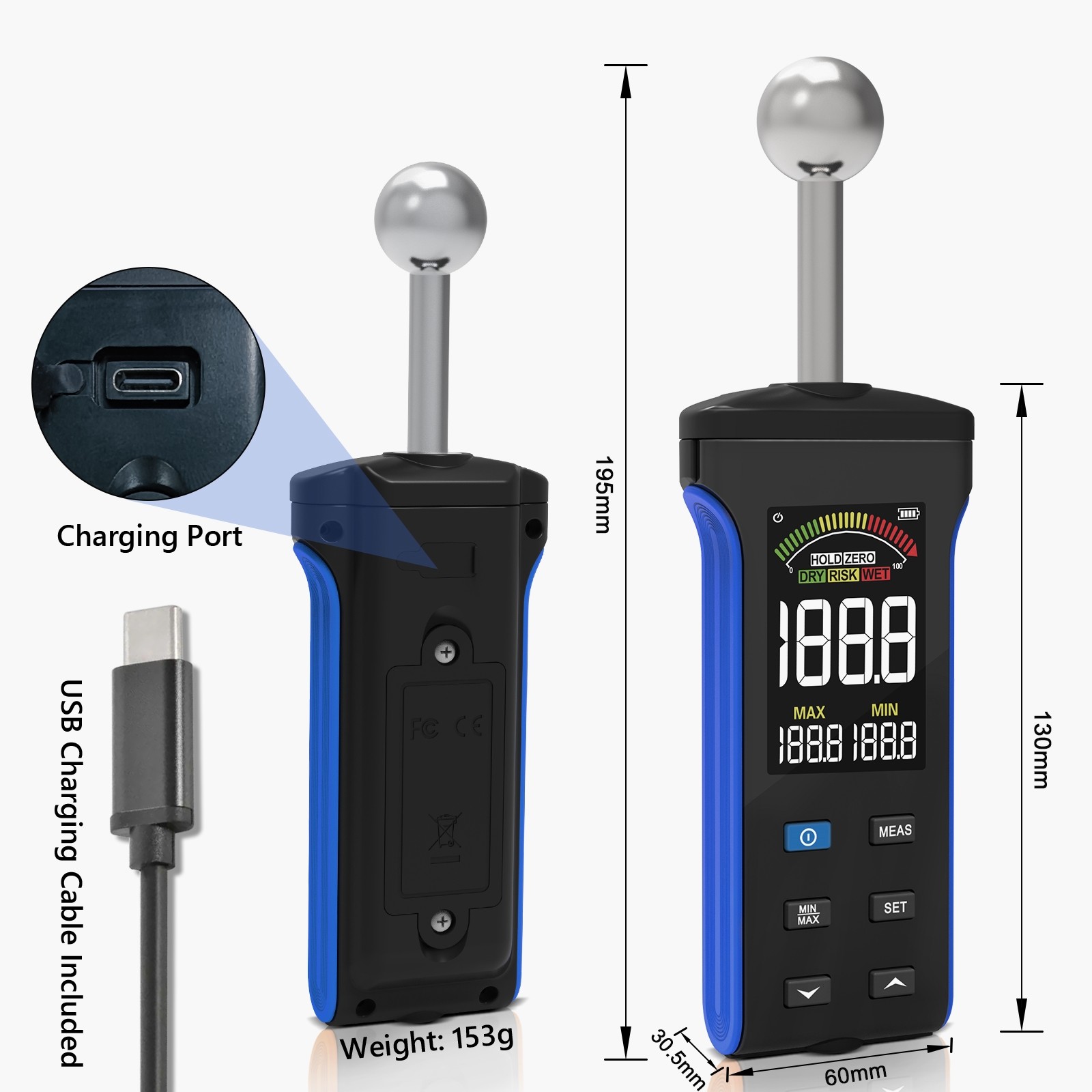 Digital Pinless Wood Moisture Meter Moisture Sensor Floors Wall Humidity Tester