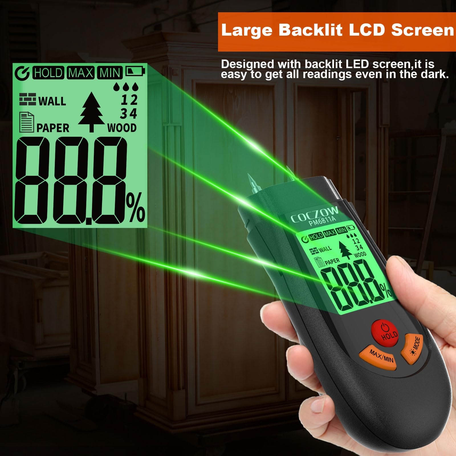 Wood Moisture Meter, with Battery and LCD Display, Suitable for Quick Determi…