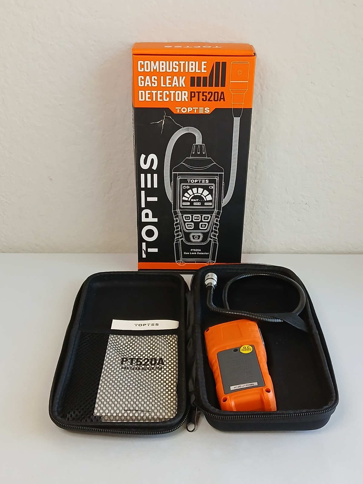 TOPTES Natural Gas Leak Detector PT520A Orange with 17″ Gooseneck & Case ~ Used