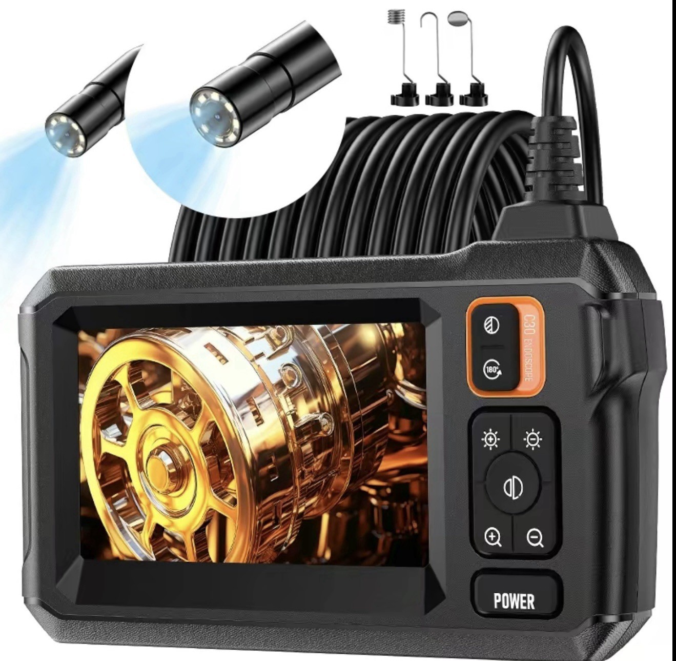 1080P HD Industrial Endoscope Borescope LCD 4.3inch 8mm Inspection Dual Lens