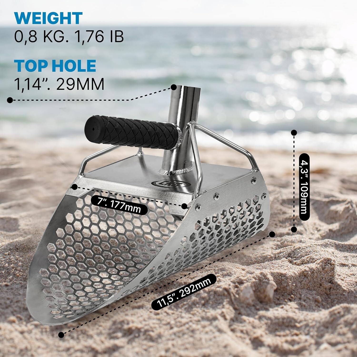 CKG Sand Scoop for Metal Detecting Carbon Handle Pole Shovel Scooper Shelling