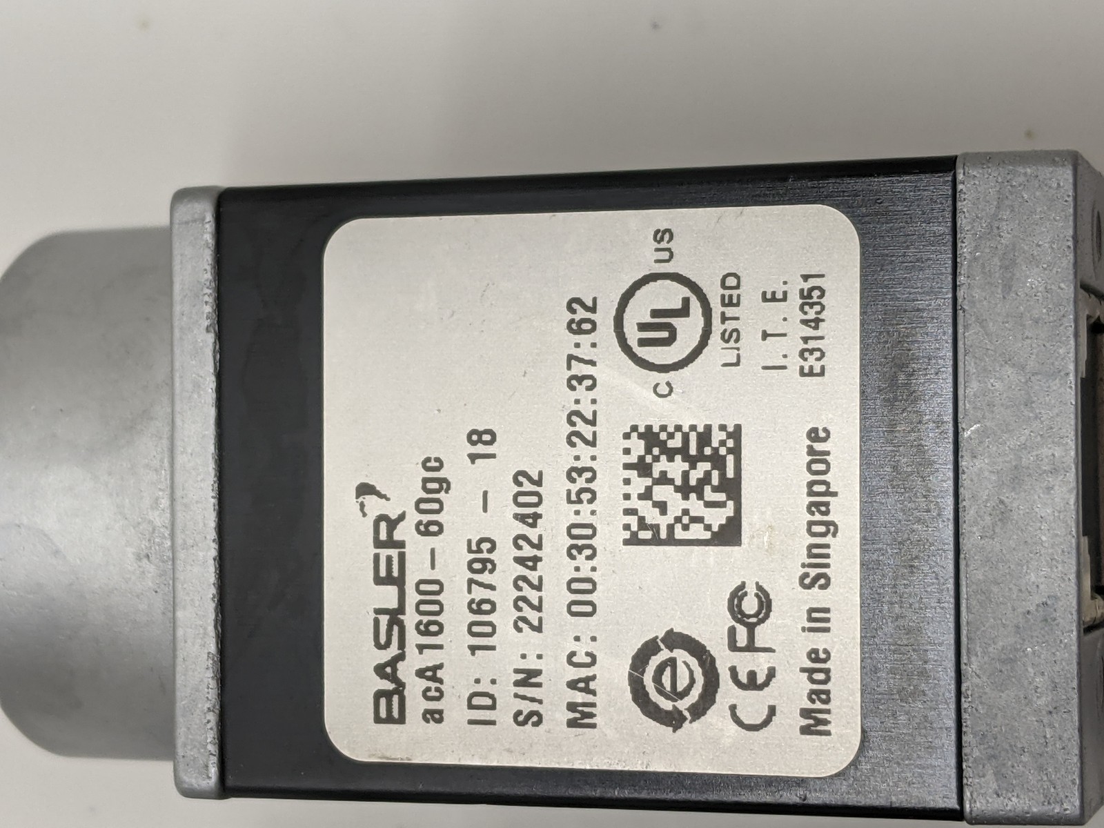 Basler acA1600-60gc 2MP 60 FPS Color GigE CMOS C-Mount Camera Single Unit