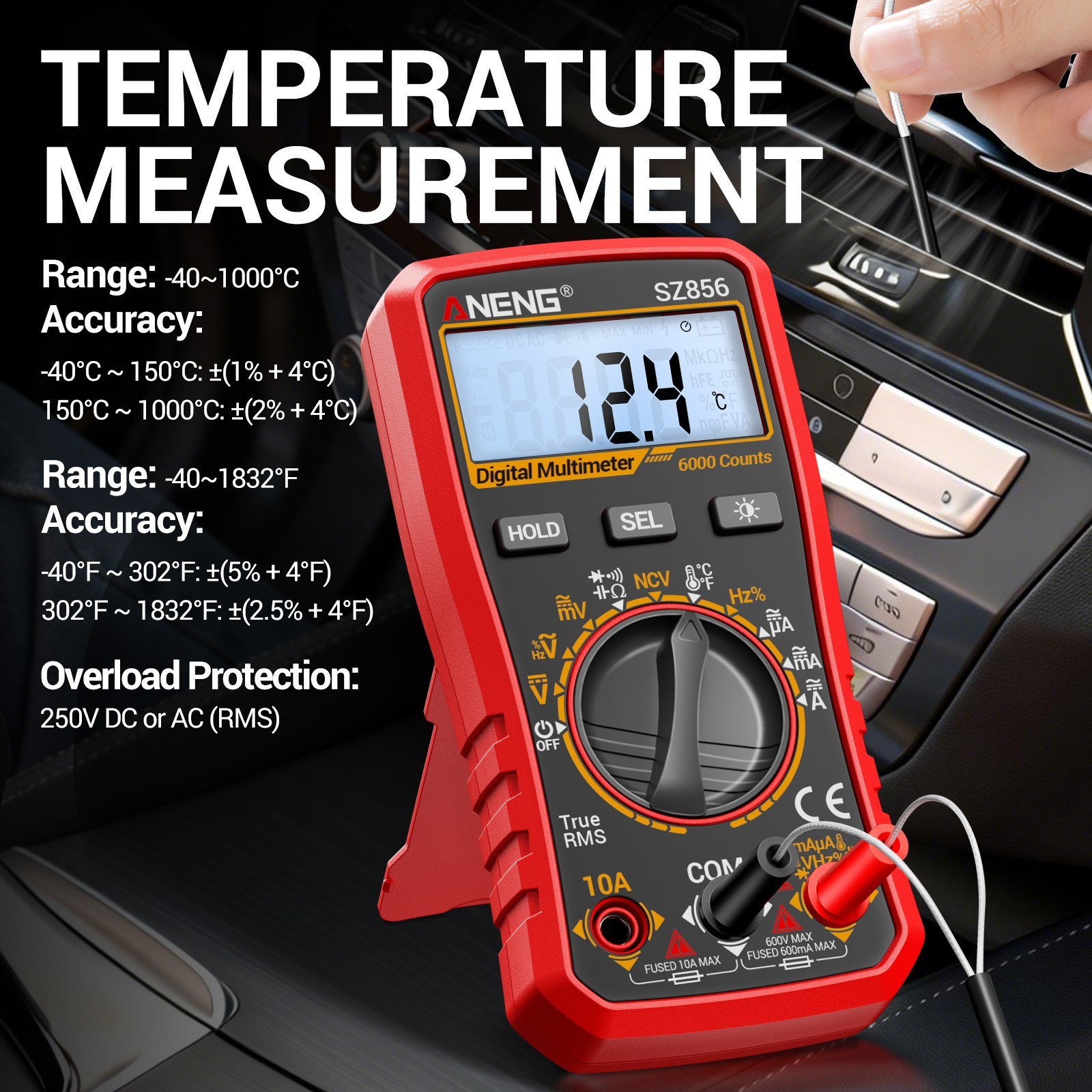 ANENG SZ856 True RMS Digital Multimeter 6000 Counts AC DC Voltage Amp Ohm Tester