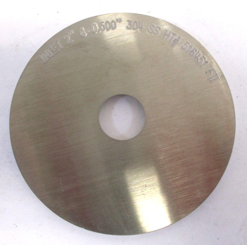 UNBRANDED, 2″ 304SS ORIFICE PLATES, 2.435″ x 0.125″ x 0.500″, LOT OF 13, SURPLUS