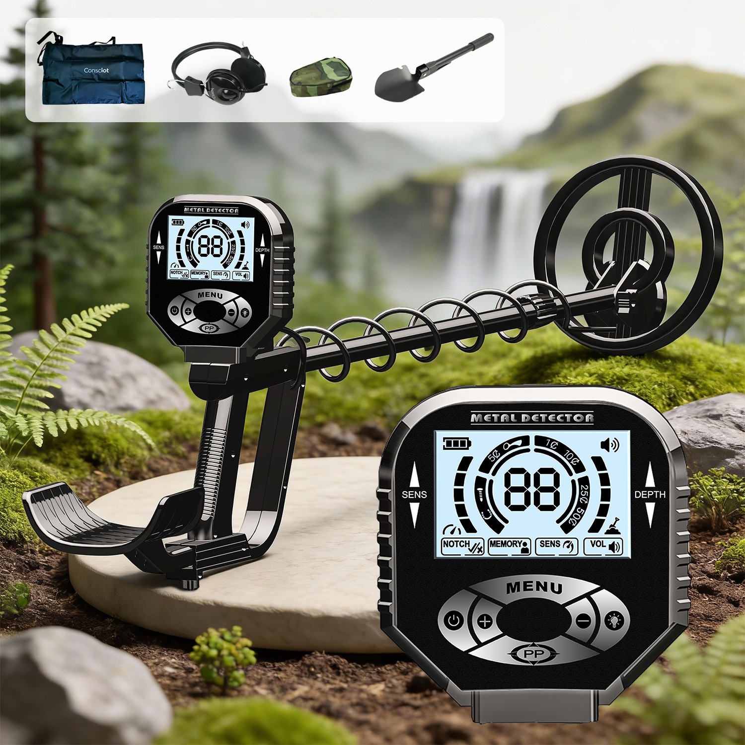 LCD Metal Detector for Adults Professional Gold Detector 8 in Coil Waterproof