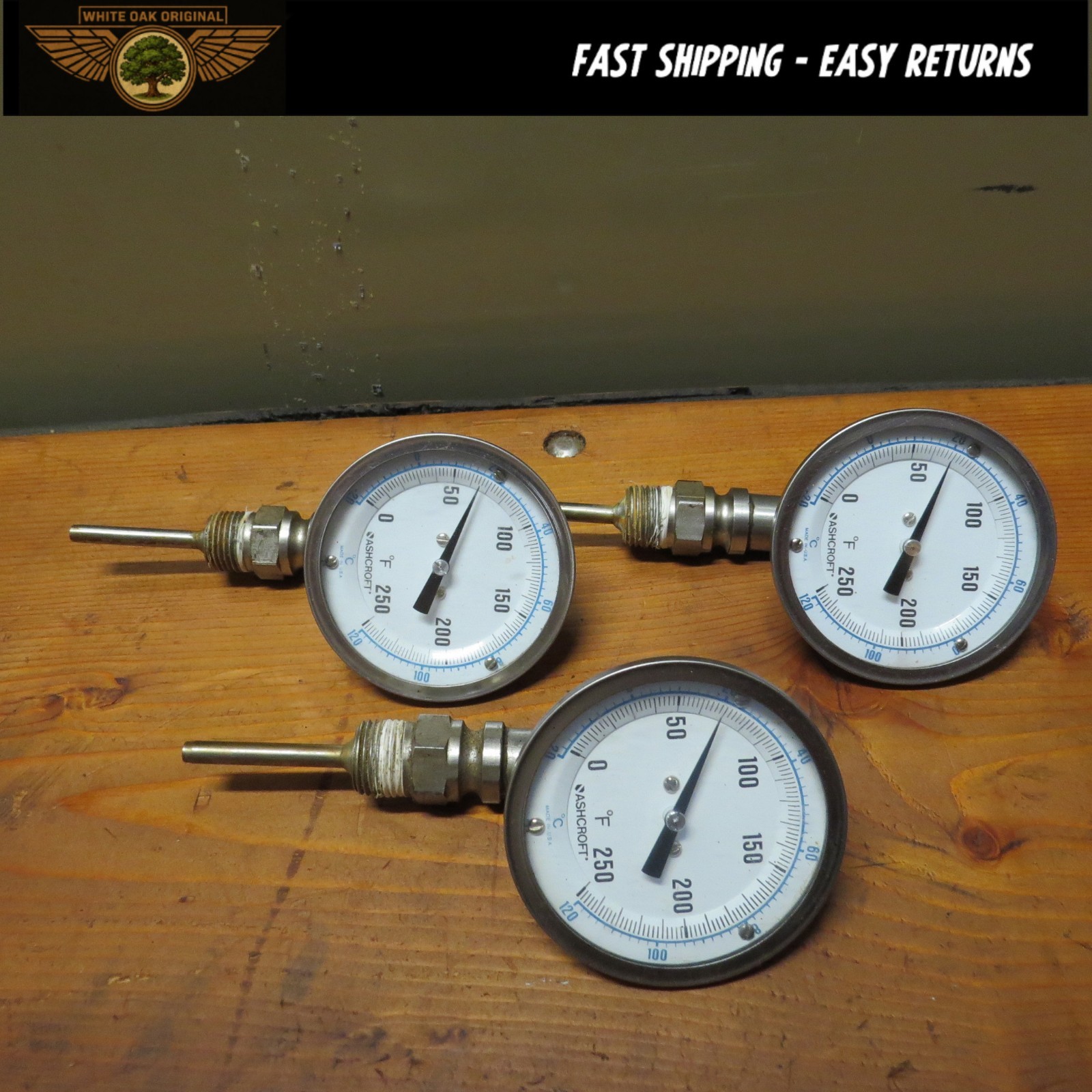 3 lot Ashcroft 3″ face temperature gauge thermometer 0-250F -20-120C stainless