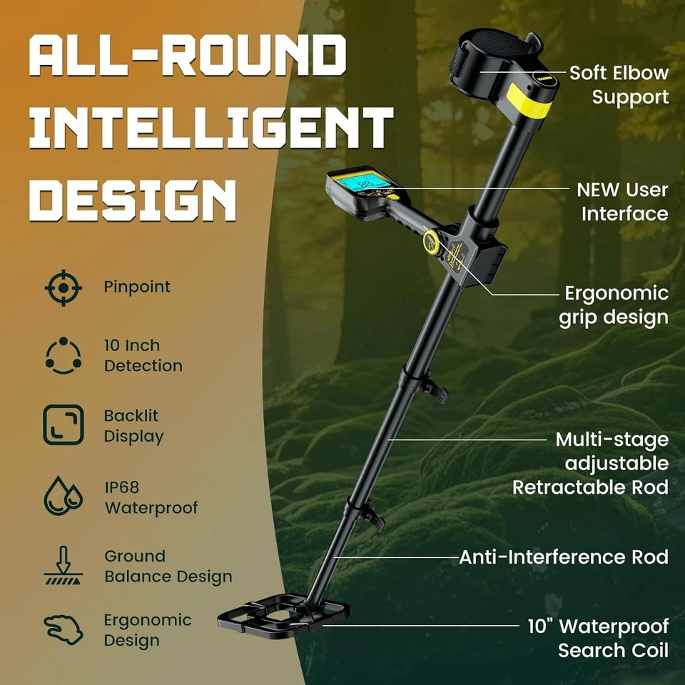 Metal Detector Adults Waterproof 2000mAh Chargeable Professional Cordless Gold