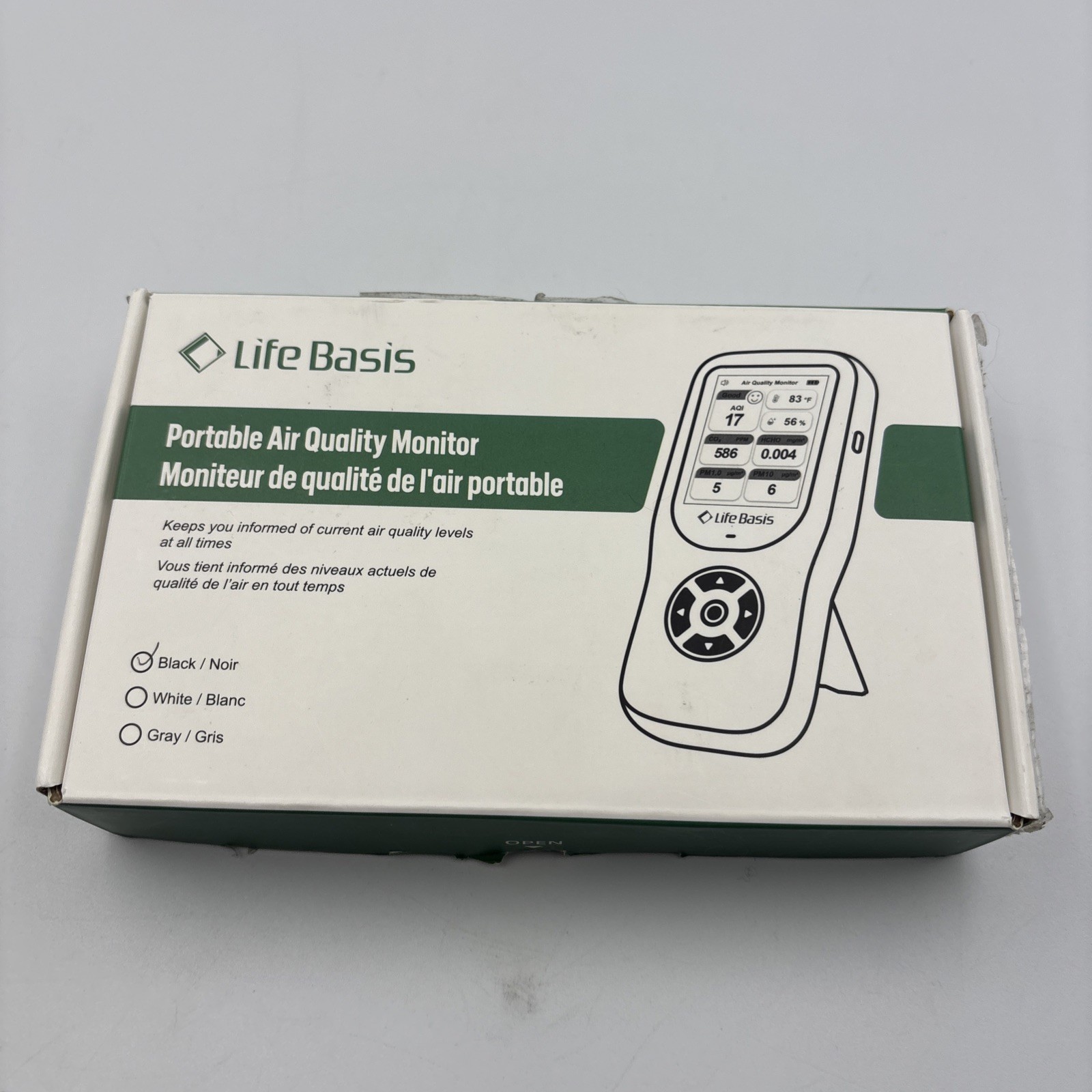 LifeBasis HAQ66 portable 10-in-1 indoor air quality monitor Black New Open Box
