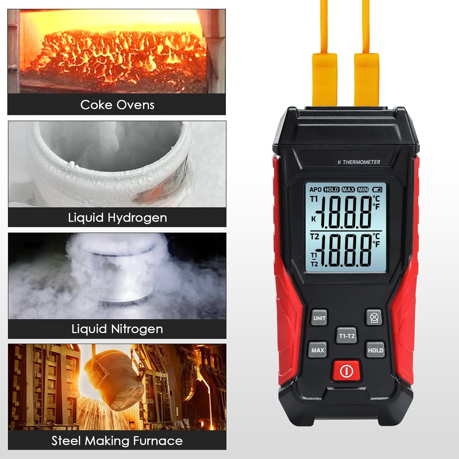 Digital Thermometer HVAC Dual Channel K Type Temperature Clamp (-328~2501℉) with