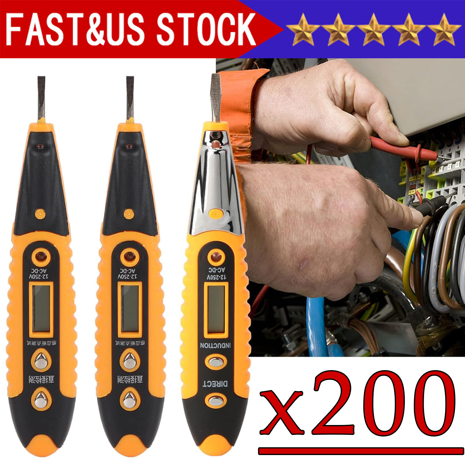 Voltage Electric Tester Volt Detector Test Pen AC DC Non-Contact Sensor 12-1000V