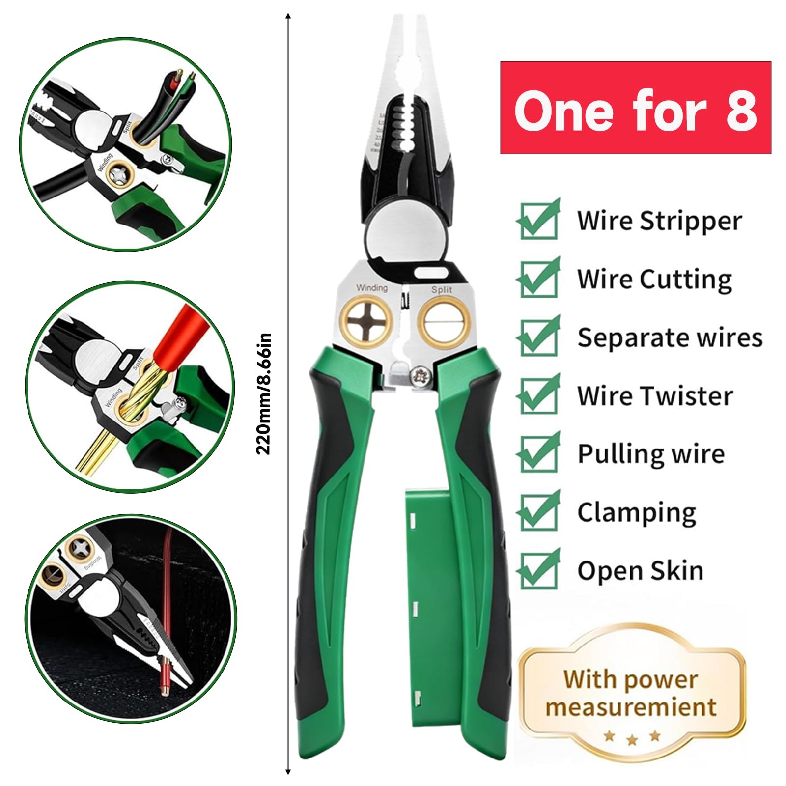 NENOWOND 2025 Upgraded 8-in-1 Wire Stripper with Voltage Tester – Green