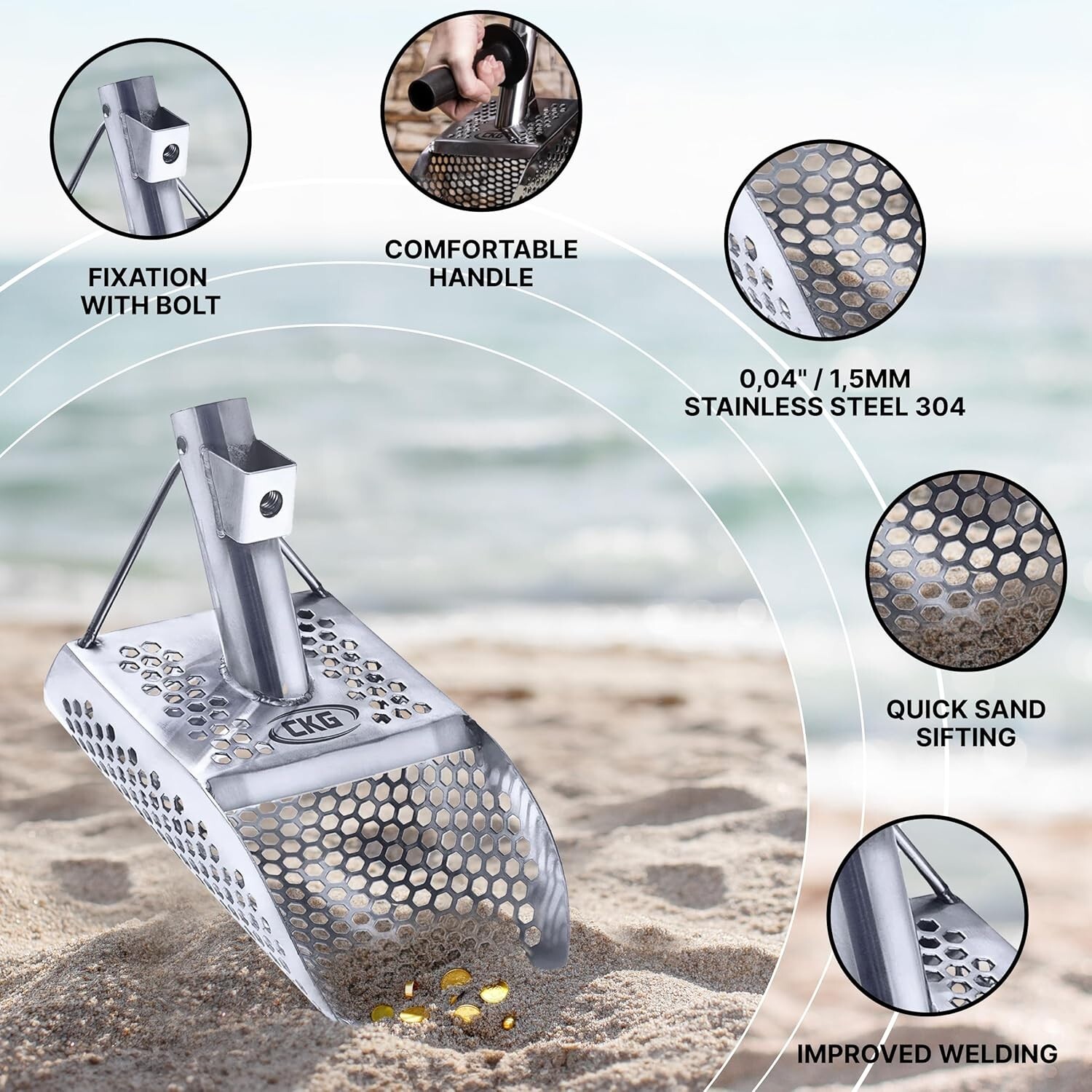 CKG Sand Scoop Metal Detector Carbon Handle Pole Detecting Scoops Shovel Rod