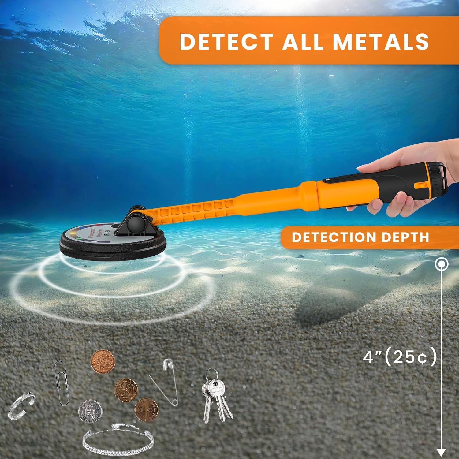 Professional Underwater Metal Detector with IP68 Waterproof Rating, 1600Mah Rech