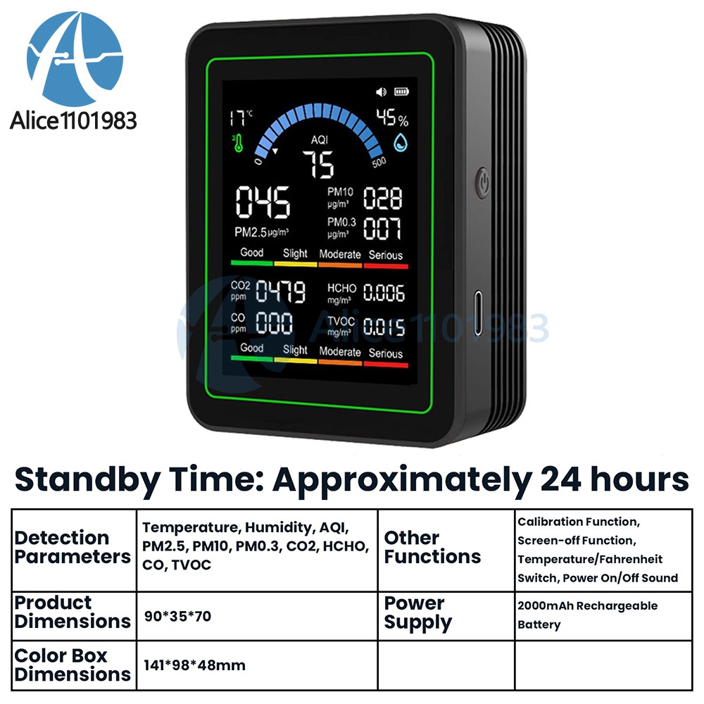 10in1 18in1 Air Quality Detector PM2.5 10 PM HCHO TVOC CO2 Formaldehyde Monitor
