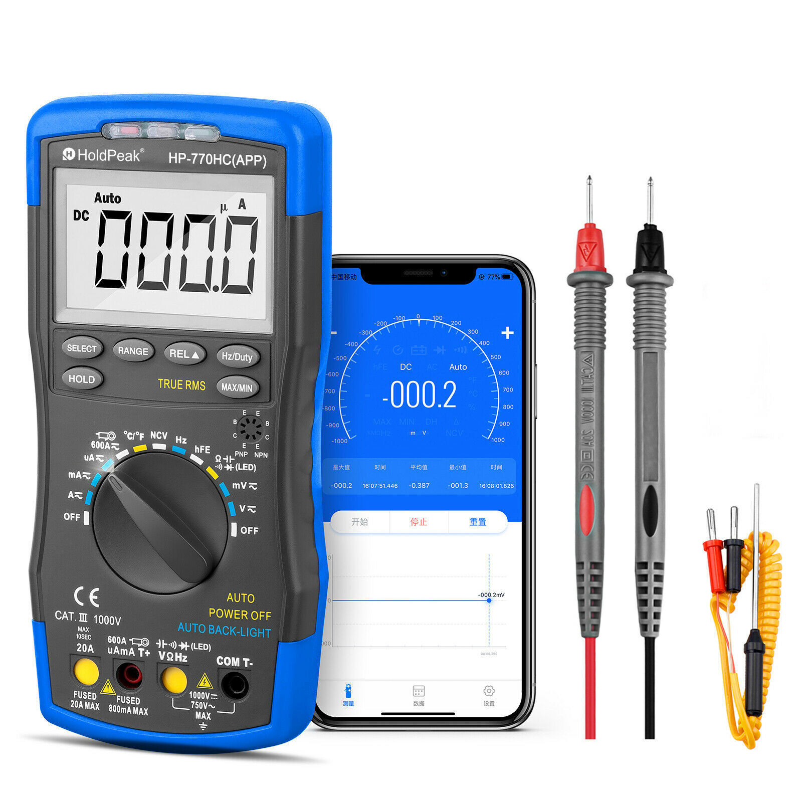 Voltmeter TRMS 6000 Count AC/DC NCV 1000V 20A Bluetooth Test Digital Multimeter