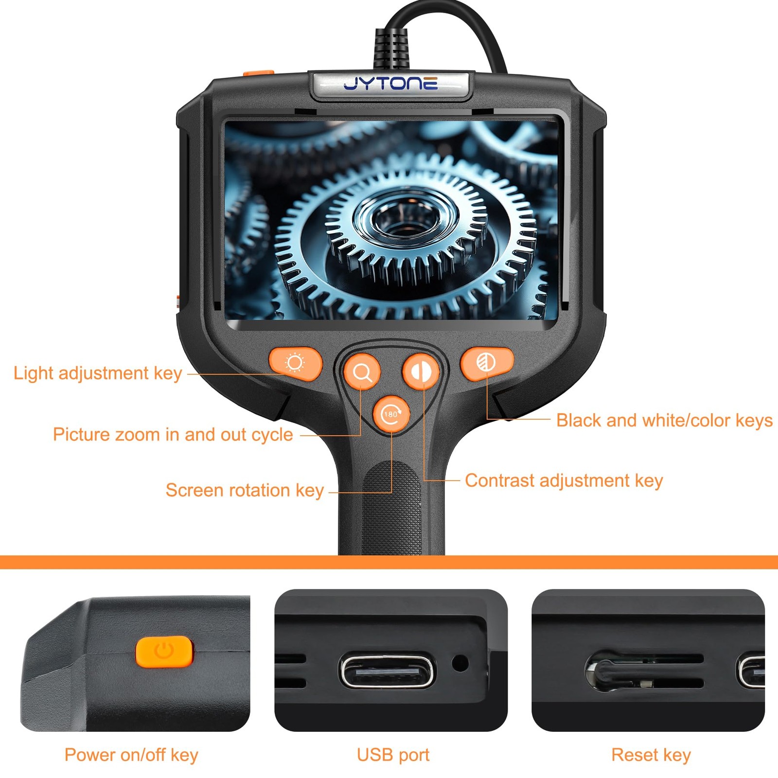 JYTONE Borescope with Light, 4.3-Inch HD Display, 5.5mm Lens, 6.6 ft, Black