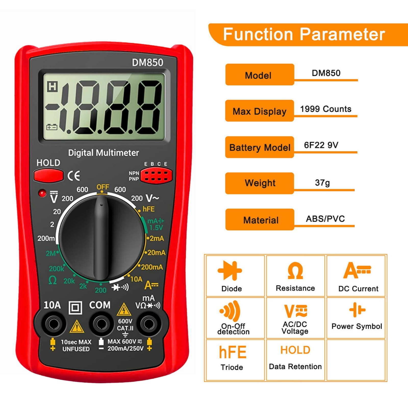Digital Multimeter Voltmeter DM850 AC DC Ammeter Ohmmeter Volt Meter Tester Ohm