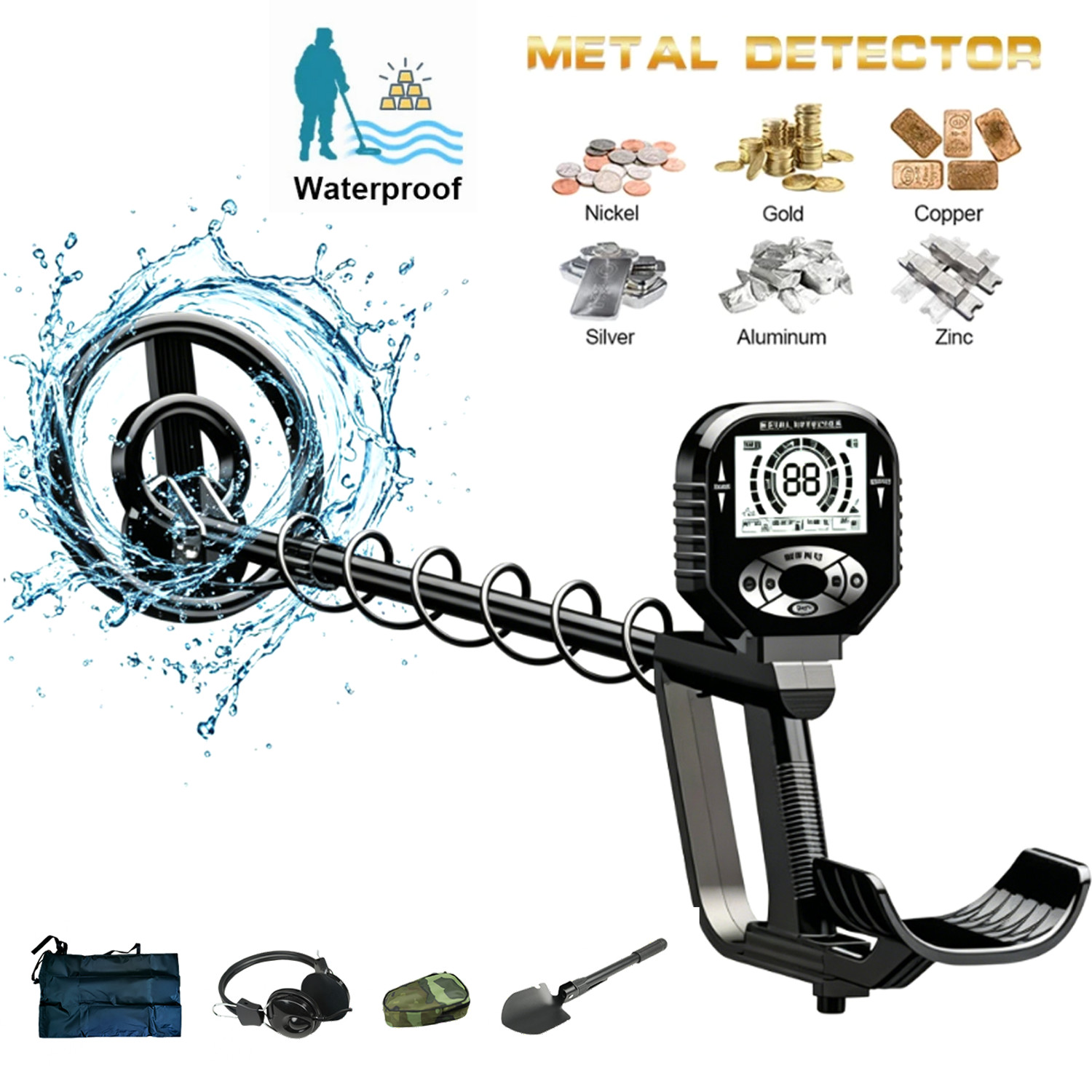 LCD Metal Detector for Adults Professional Gold Detector 8 in Coil Waterproof