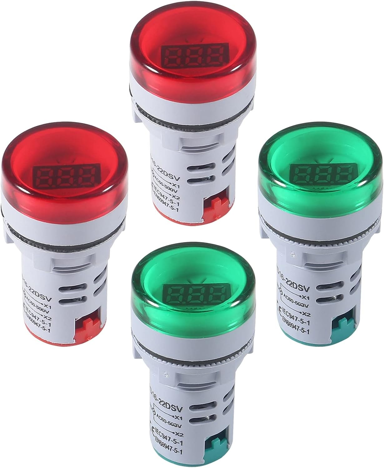 4PCS Round LED Voltage Meter Indicator Digital LED Display Voltmeter AC 60-500V