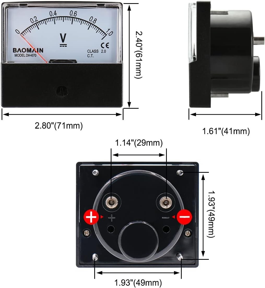 Voltmeter DH-670 DC 0-50V Rectangular Class 2.0 Analog Panel Volt Voltage Meter