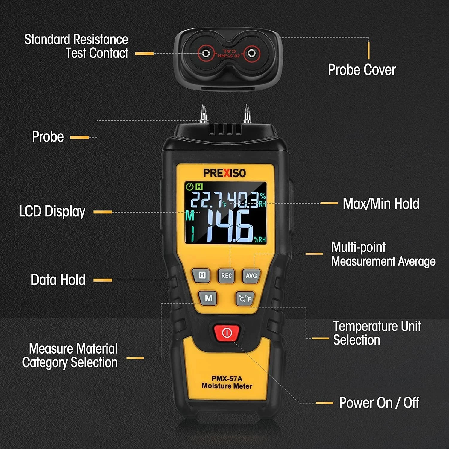 PREXISO Wood Moisture Meter 7 IN 1 Moisture Meter Damp Tester Dampness Meter