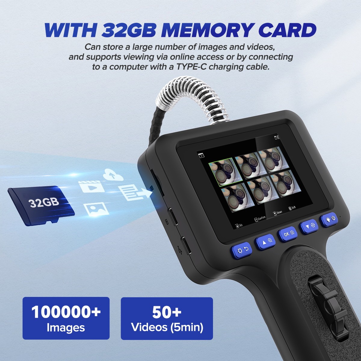 Two-Way 210° Inspection Borescope 6.25mm Endoscope Camera 3.3ft Semi Rigid