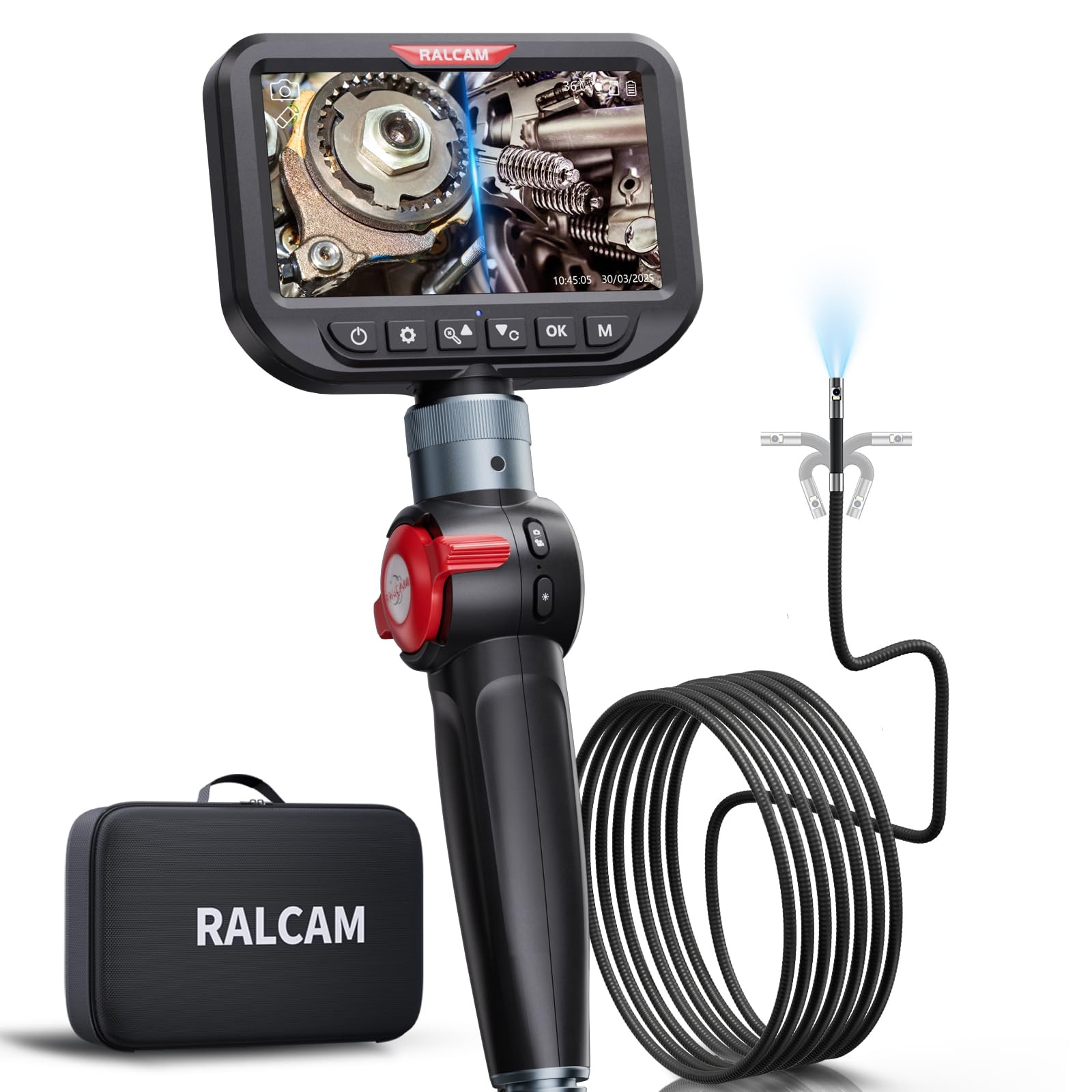 RALCAM Dual Lens Articulating Borescope, 10FT Semi-Rigid Inspection Camera wi…