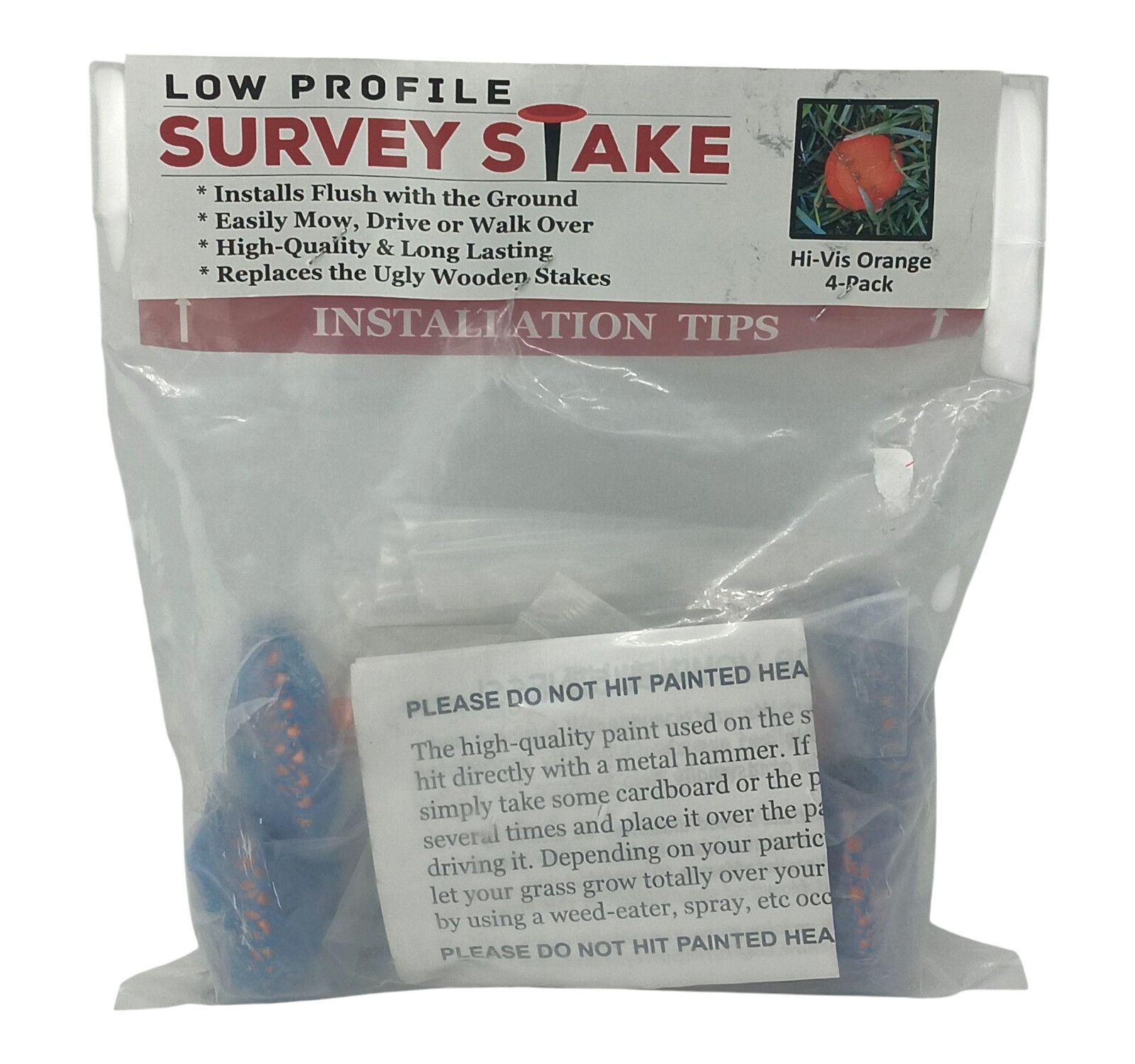 Low Profile Survey Stakes Hi-Vis Orange – 4 Pack