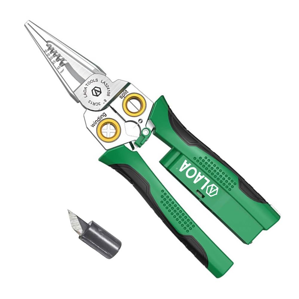 LAOA 8-in-1 Electrical Wire Stripper Pliers with Voltage Tester, Green