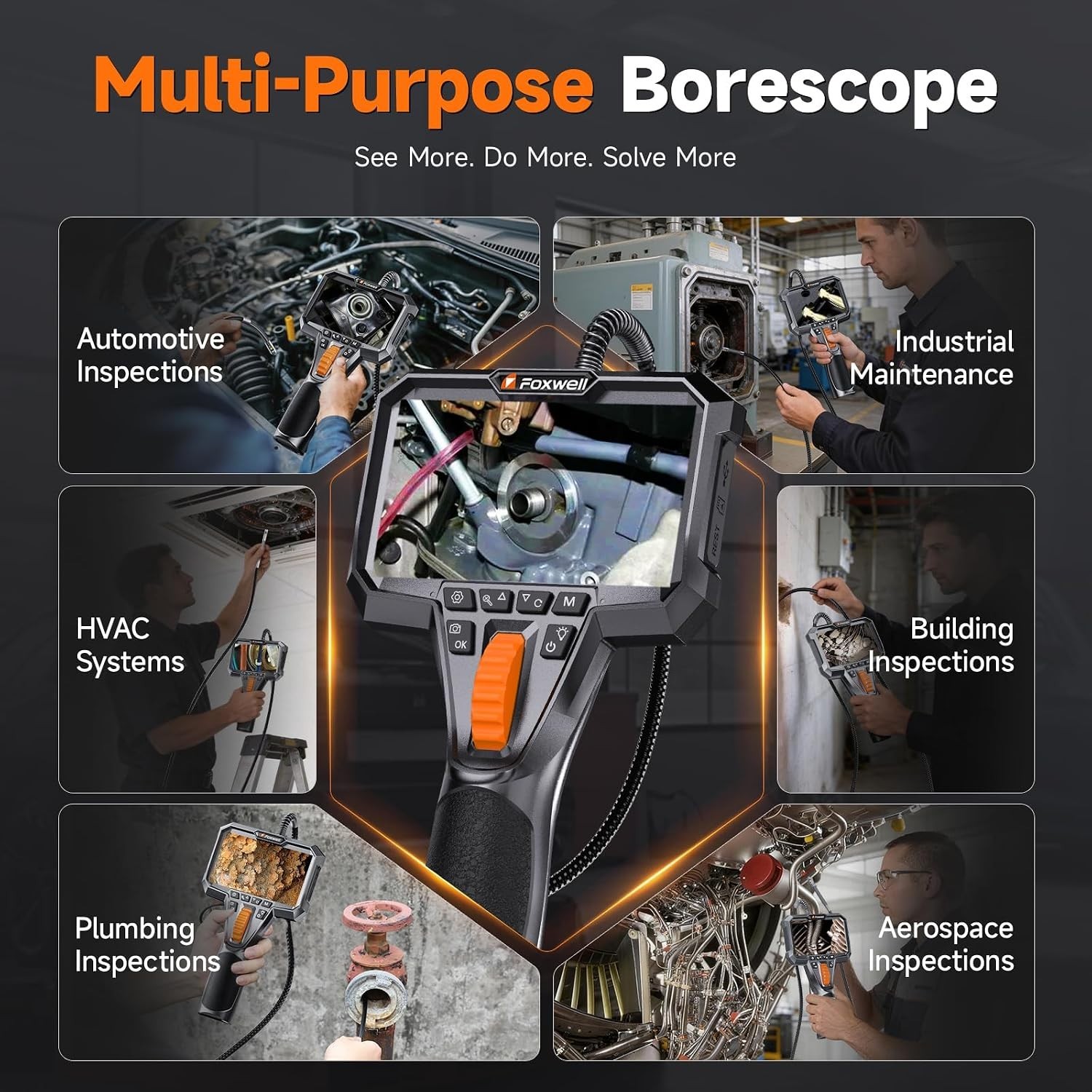 Dual Lens Two-Way Articulating Borescope, 1080P Endoscope Camera with Light, IPS