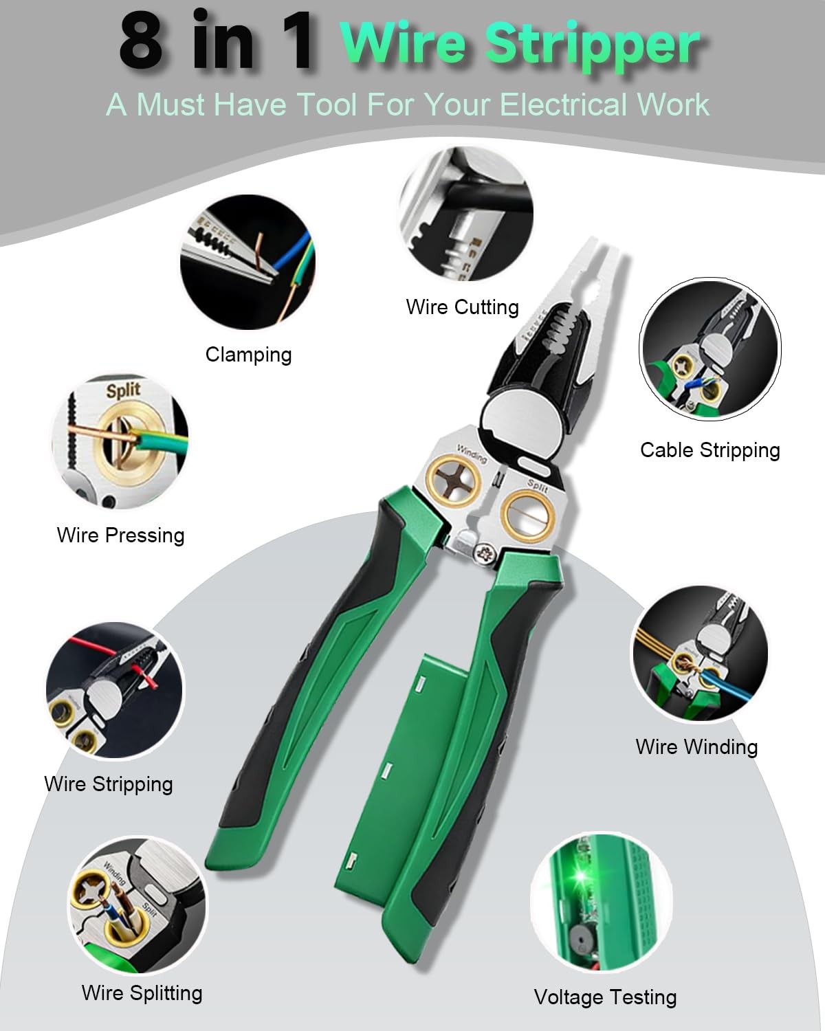8 in 1 Wire Stripper With Voltage Tester – Electrician Tools Green