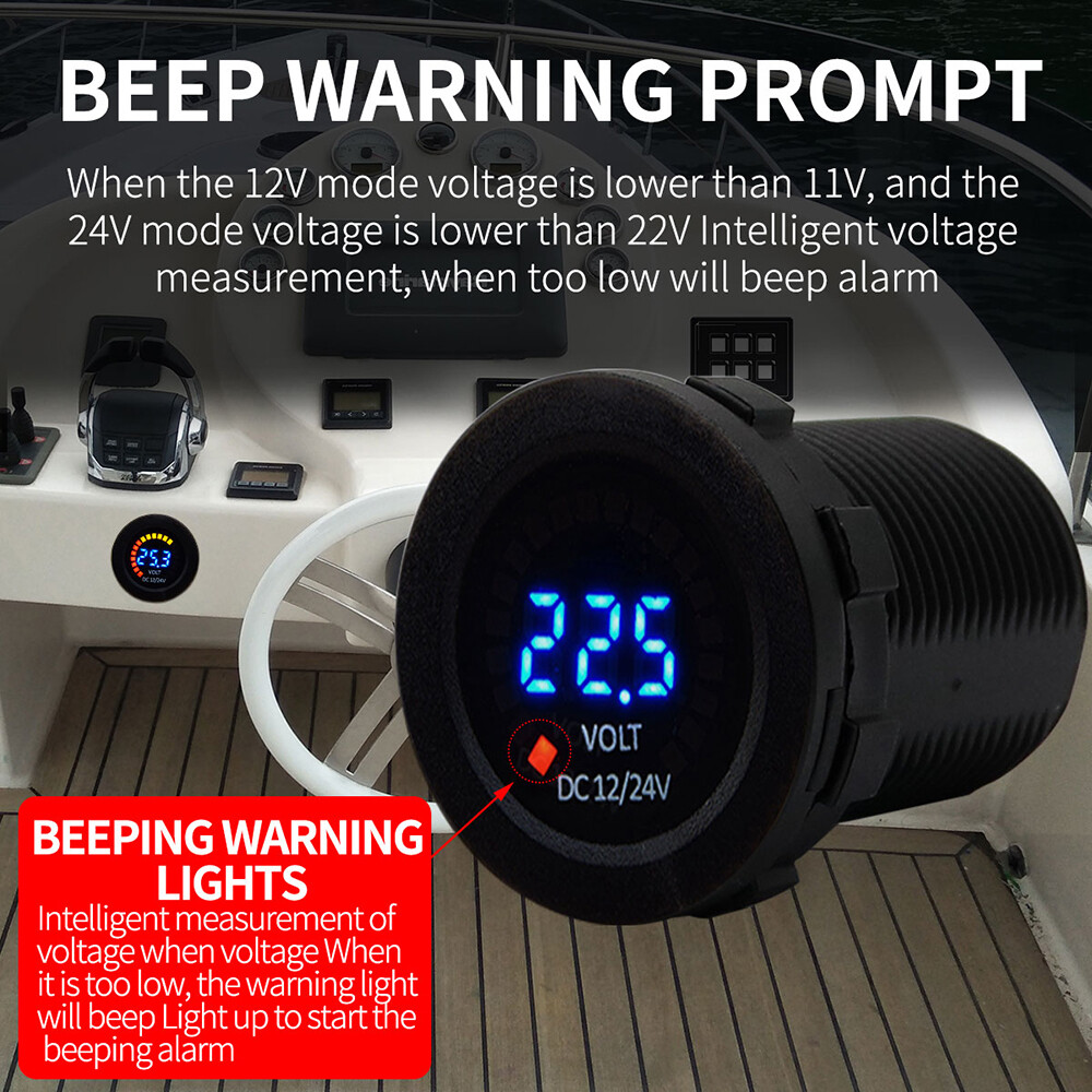 New 12/24V Color LED DC Digital Display Voltmeter with Low Pressure Buzzer W7Y9