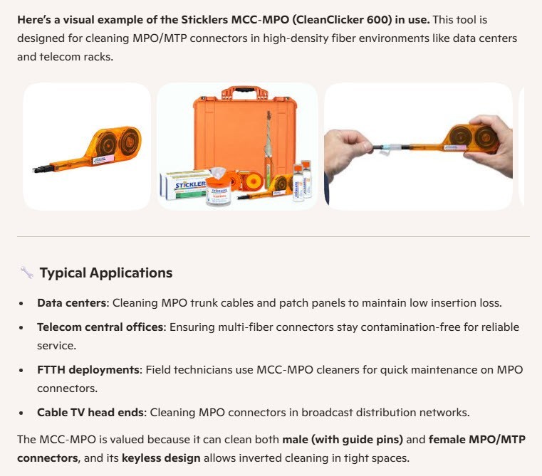 Sticklers MPO MTP 600+ MCC-CCMPO Cleanclicker for Male/Female ARRAY’s w/o pins