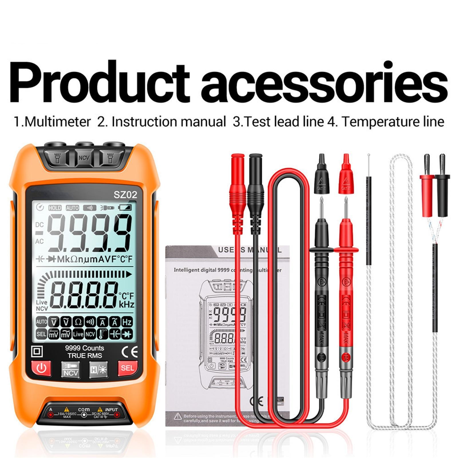 Smart Digital Multimeter 9999 Counts True RMS Auto Electrical Capacitance Meter/